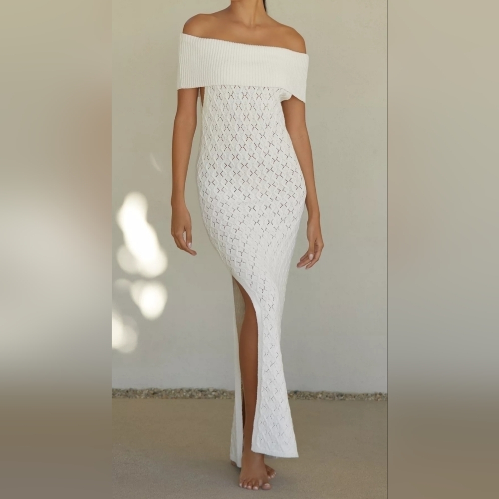 By Anthropologie Women's Sleeveless Ivory Tropics Maxi Sweater Dress